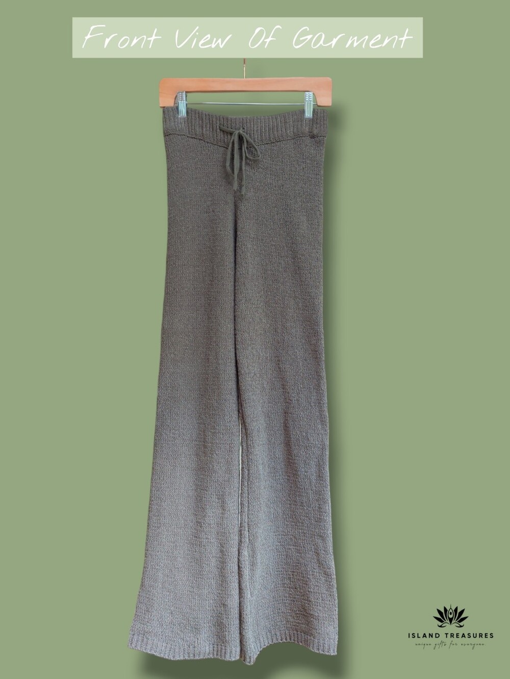 Blink Sz Small High Waist Wide Leg Knit Pant Olive Green Drawstring Waist Flare - Picture 10 of 16
